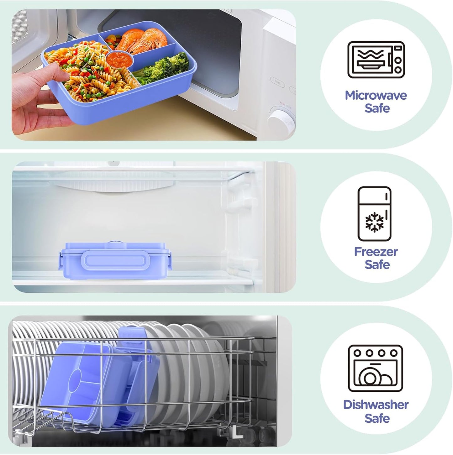 Bento Lunch Box for Kids - Leakproof Bento Boxes w/ 4 Compartments - Reusable On-the-Go Meal - Macaron