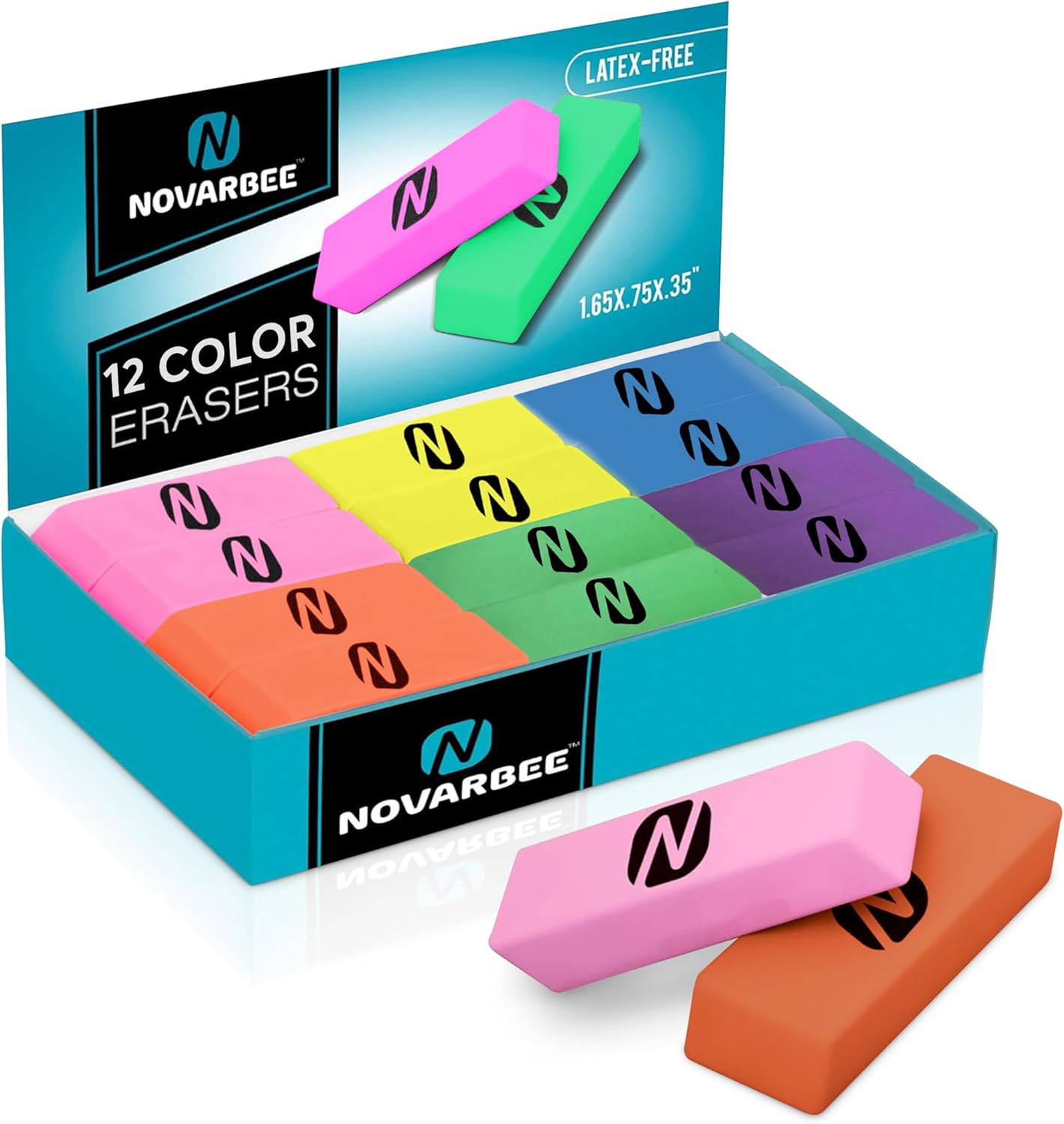 Neon Erasers for Kids – 12-Pack Bulk Pencil Erasers for School, Office, and Art Supplies – Fun Bright Colors, Smudge-Free, Latex-Free