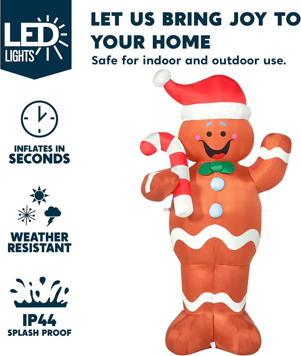 5 FT Christmas Inflatable Decorations, Christmas Blow Ups Gingerbread Man Yard w/ Candy Canes Decor