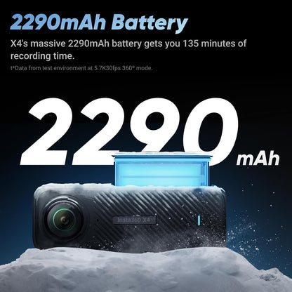 Insta360 X4 Standard Bundle - Waterproof 8K 360 Action Camera, 4K Wide-Angle Video, Invisible Selfie Stick Effect, Removable Lens Guards, 135 Min Battery Life, AI Editing, Stabilization