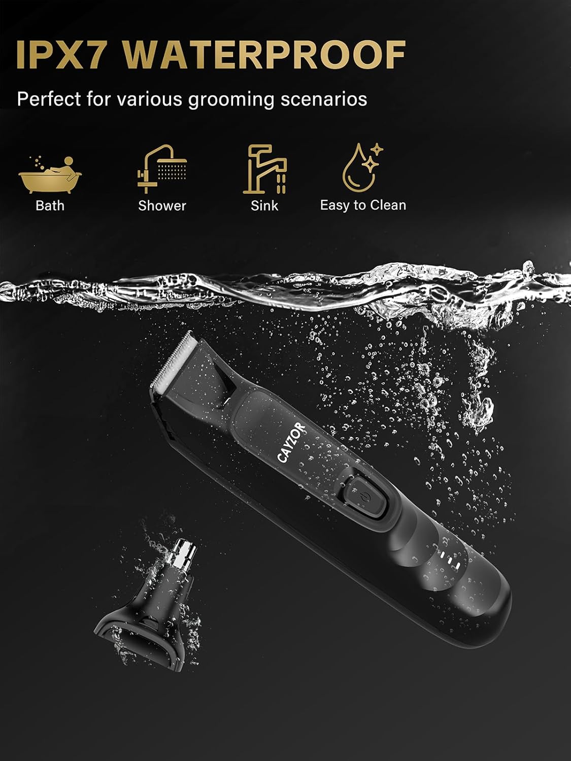 2-in-1 Body and Nose Hair Trimmer for Men - Portable Electric Razor for Men and Women, IPX7 Professional Electric Shavers for Ball, Groin, Pubic, Underarm, Nose, Ear, Beard, Head