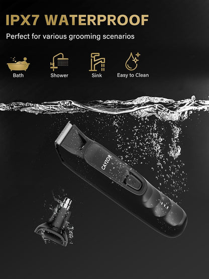 2-in-1 Body and Nose Hair Trimmer for Men - Portable Electric Razor for Men and Women, IPX7 Professional Electric Shavers for Ball, Groin, Pubic, Underarm, Nose, Ear, Beard, Head