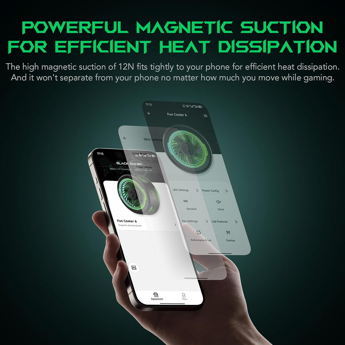 Magnetic Cell Phone Cooler for Gaming, Portable Mobile Phone Cooling Fan with RGB Light, App-Controlled Cellphone Radiator for iPhone Magnetic Series/iPad (Black)