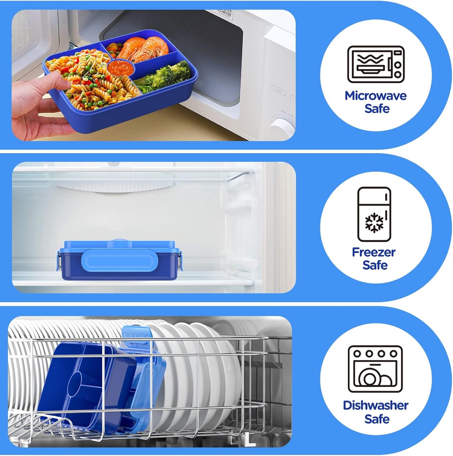 Bento Lunch Box for Kids - Leakproof w/ 4 Compartments Tableware - Reusable On-the-Go Meal - Blue