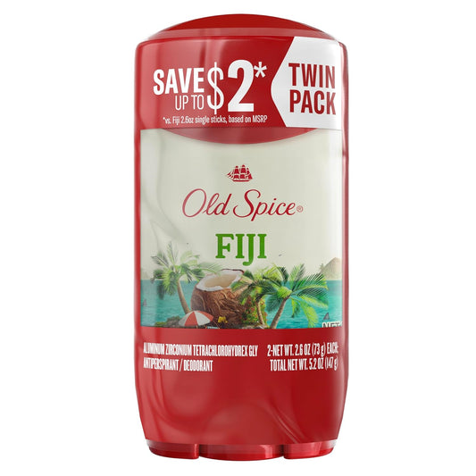 Old Spice Dry Feel Antiperspirant Deodorant for Men, 24/7 Freshness, 24/7 Sweat & Odor Protection - Fiji with Palm Tree + Coconut Scent (Pack of 2)
