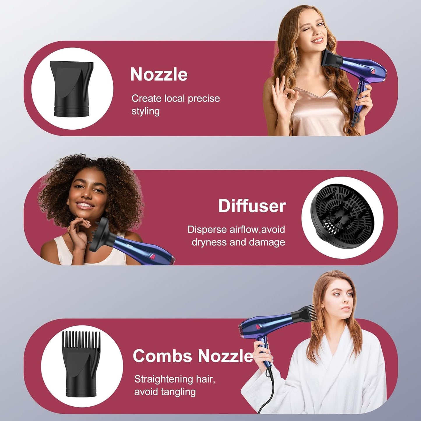 CONFU Haardroër, Professionele Ioniese Salon Haardroër met Diffuser vir Vroue en Mans, 5X Vinnige Droog, Kragtige en Stil Haardroër vir Vinnige & Maklike Stilering (1875 Watt)