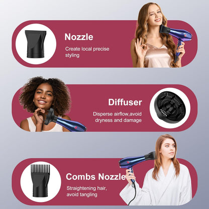 CONFU Haardroër, Professionele Ioniese Salon Haardroër met Diffuser vir Vroue en Mans, 5X Vinnige Droog, Kragtige en Stil Haardroër vir Vinnige & Maklike Stilering (1875 Watt)
