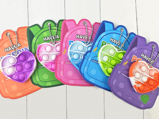 VDay Gifts Cards for Kids Classroom 28 Pack - Mini Pop Keychain Fidget Toy with Class Exchange Cards for Toddlers / Preschool - Party Favors Prizes