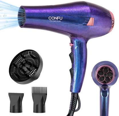 CONFU Haardroër, Professionele Ioniese Salon Haardroër met Diffuser vir Vroue en Mans, 5X Vinnige Droog, Kragtige en Stil Haardroër vir Vinnige & Maklike Stilering (1875 Watt)