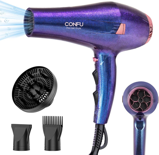 CONFU Haardroër, Professionele Ioniese Salon Haardroër met Diffuser vir Vroue en Mans, 5X Vinnige Droog, Kragtige en Stil Haardroër vir Vinnige & Maklike Stilering (1875 Watt)