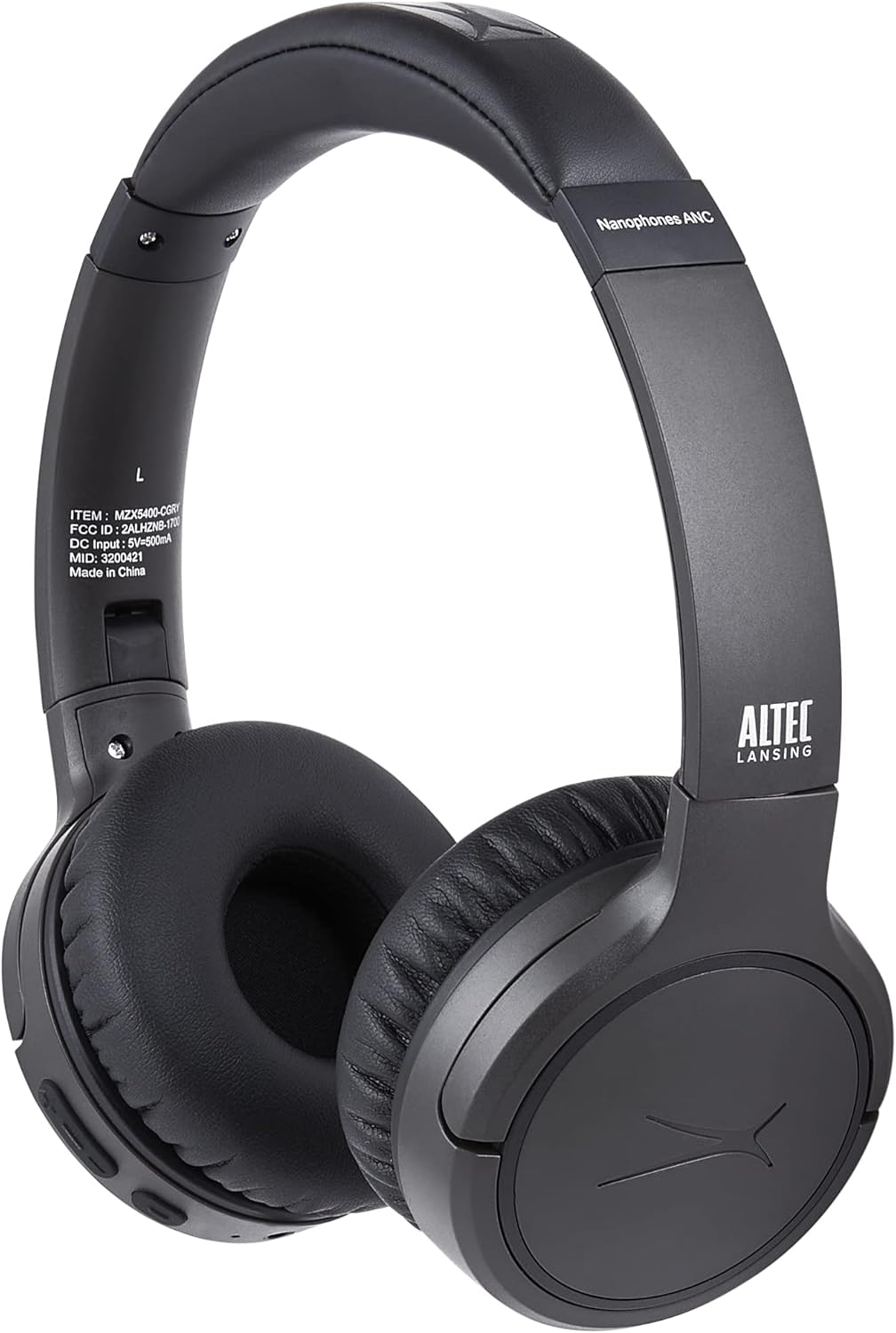 Altec Lansing Nanophones ANC Bluetooth Draadlose Aktiewe Geraasdempende Oorfone Op-Oorfone 12 Uur Batterylewe, Opvoubare Oorkoppies, Verwyderbare Mikrofoon vir Werk en Leer van die Huis af (Grys)