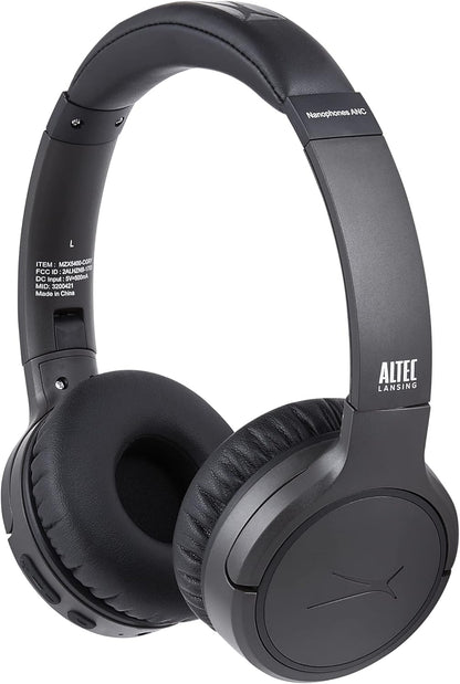 Altec Lansing Nanophones ANC Bluetooth Draadlose Aktiewe Geraasdempende Oorfone Op-Oorfone 12 Uur Batterylewe, Opvoubare Oorkoppies, Verwyderbare Mikrofoon vir Werk en Leer van die Huis af (Grys)