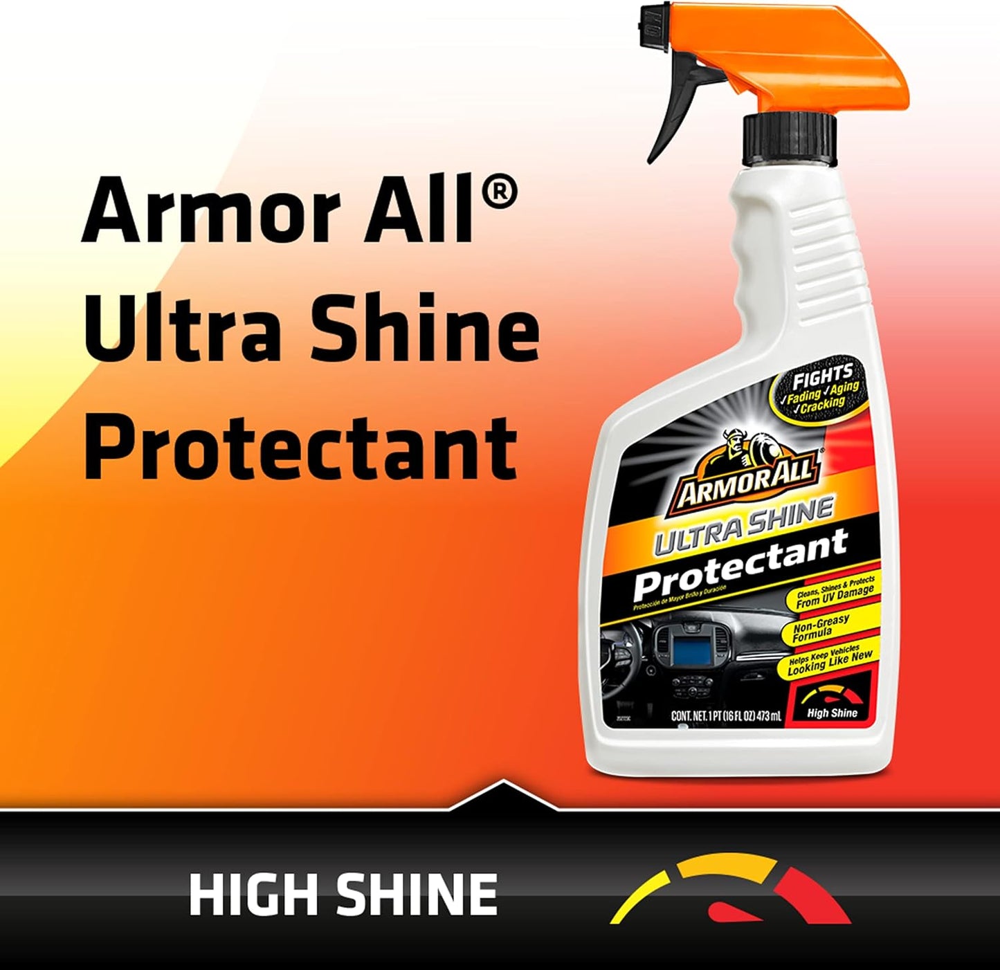 Armor All Binne-motor skoonmaker spuitbottel, Beskermende skoonmaakmiddel vir Motors, Vragmotors, Motorfietse, Ultra Glans - 16 Vl Oz) Pak van 6