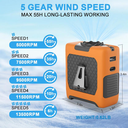 10000mAh Draagbare Middellyfwaaier met Flitslig - 5 Spoed - Oranje