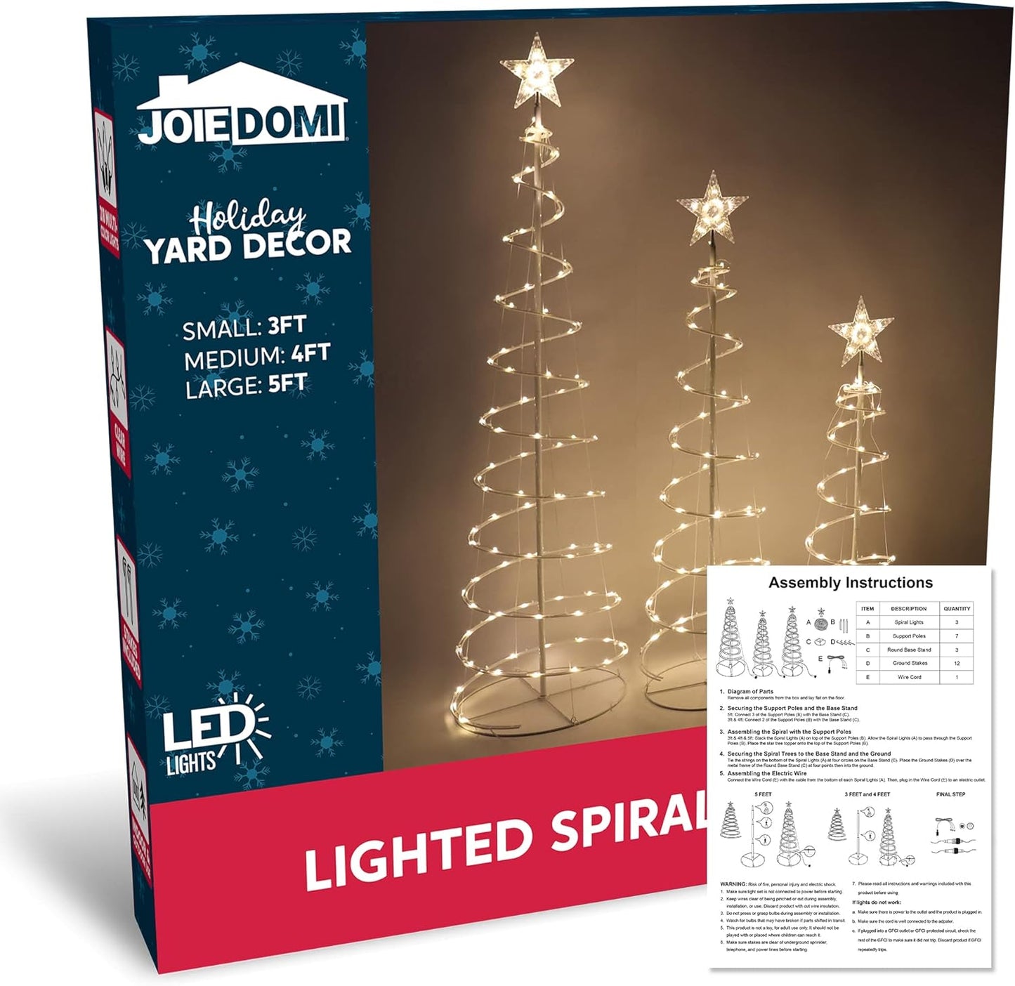 (3 Pack) Spiral Christmas Tree Lights, 218 LED Outdoor Lighted Tree with Star Topper & Stakes, Christmas Decorations - Warm White