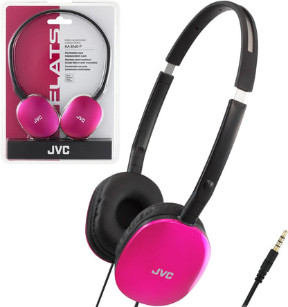 JVC Flats On-Ear Wired Headphones Flat Foldable 30mm Driver, Soft Ear-Pads for Comfort – Steel Headband - Lightweight & Portable 3.5mm Slim Plug - (Pink)