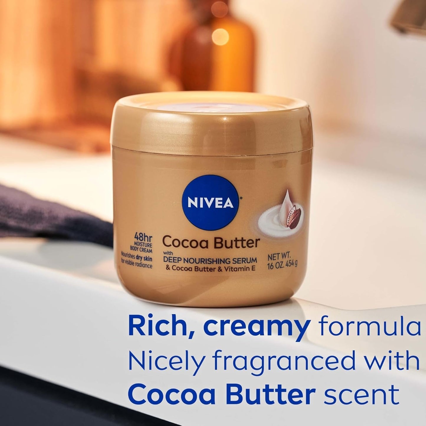 NIVEA Cocoa Butter Body Cream with Deep Nourishing Serum, Cocoa Butter Cream for Dry Skin, 16 Ounce Jar - 3PK