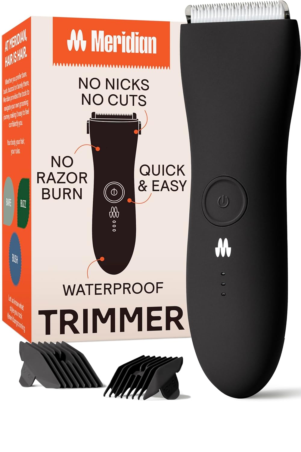 MERIDIAN Body Hair Trimmer for Men Balls, Bikini Trimmer and Hard Case - Onyx