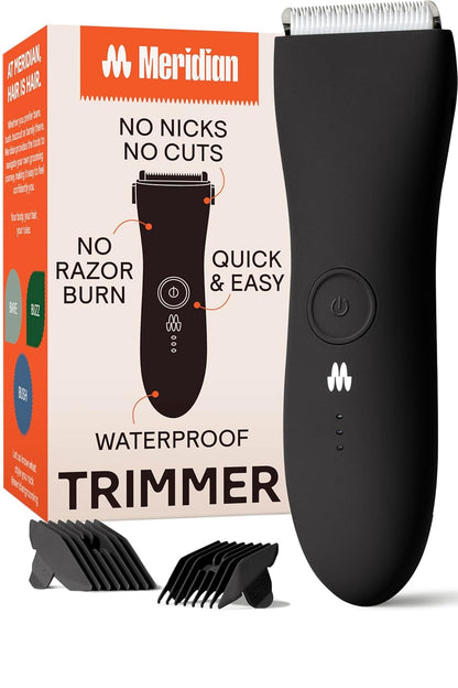 MERIDIAN Body Hair Trimmer for Men Balls, Bikini Trimmer and Hard Case - Onyx