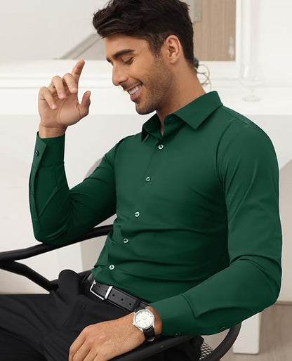 Mans Langmou Slim Fit, Spiervas, Kreukelvry, Knoop-af Rekbaar