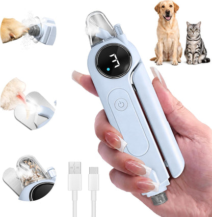 2-in-1 Quiet Electric Pet Nail Clipper Grinder w/ Light for Dogs Cats Dual LED Lights,3-Speed Grinder,Nail Clipping Splash Guard,Type-C Rechargeable - (Blue)