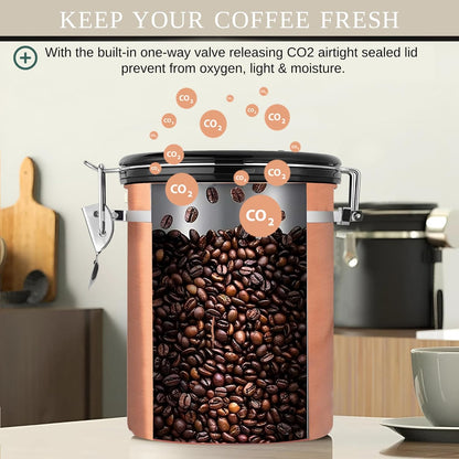 Mixpresso 16 Oz Koper Koffiehouer, Vlekvrye Staal Lugdigte Koffiehouer, Gemaalde en Boontjieberging met Datumspoorder, Vakuumverseëlde Espresso Lugdigte Houer, Suikerhouer