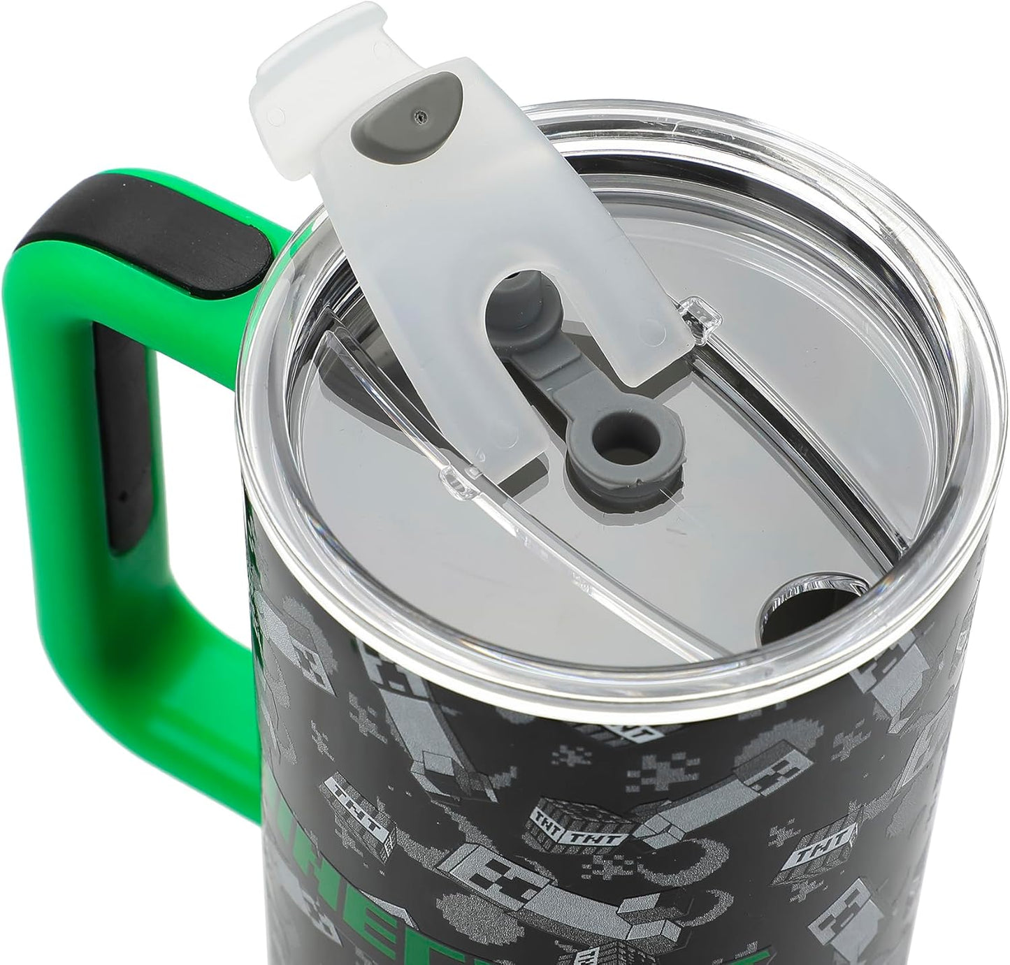 Insulated Stainless Steel Tumbler w/ Reusable Straw & Leak-Proof Lid Easy Carry Handle 40oz (Minecraft)