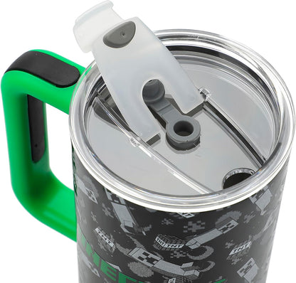 Insulated Stainless Steel Tumbler w/ Reusable Straw & Leak-Proof Lid Easy Carry Handle 40oz (Minecraft)
