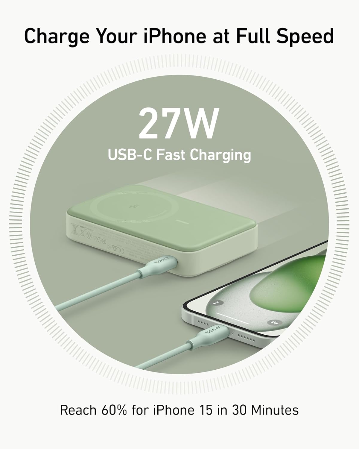 MagGo Power Bank, Qi2 Certified 15W Ultra-Fast MagSafe-Compatible Portable Charger, 10,000mAh Battery Pack with Smart Display and Foldable Stand - Green