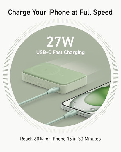 Power Bank, Qi2 Certified 15W Ultra-Fast MagSafe-Compatible Portable Charger, 10,000mAh Battery Pack with Smart Display and Foldable Stand - Green (Copy)