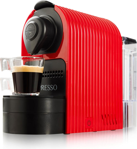Mixpresso Rooi Espresso Koffiemasjien – Kompakte 1400W Enkelbedien Koffiemaker Versoenbaar met Nespresso OriginalLine Kapsules, Een-druk-knoppie Bediening, 19-Bar Italiaanse Pomp, 27oz Watertenk