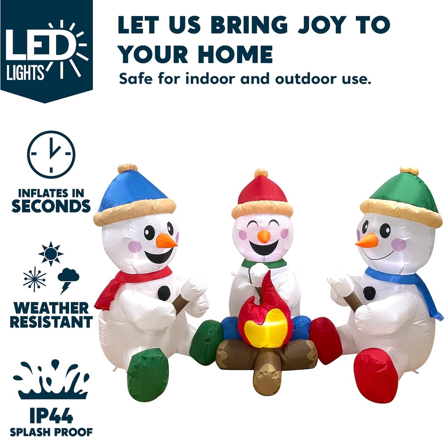 6 FT Long Christmas Inflatable Snowman w/ Campfire, 3 Pack Small Snowman Built-in LEDs Blow Up Yard Decoration