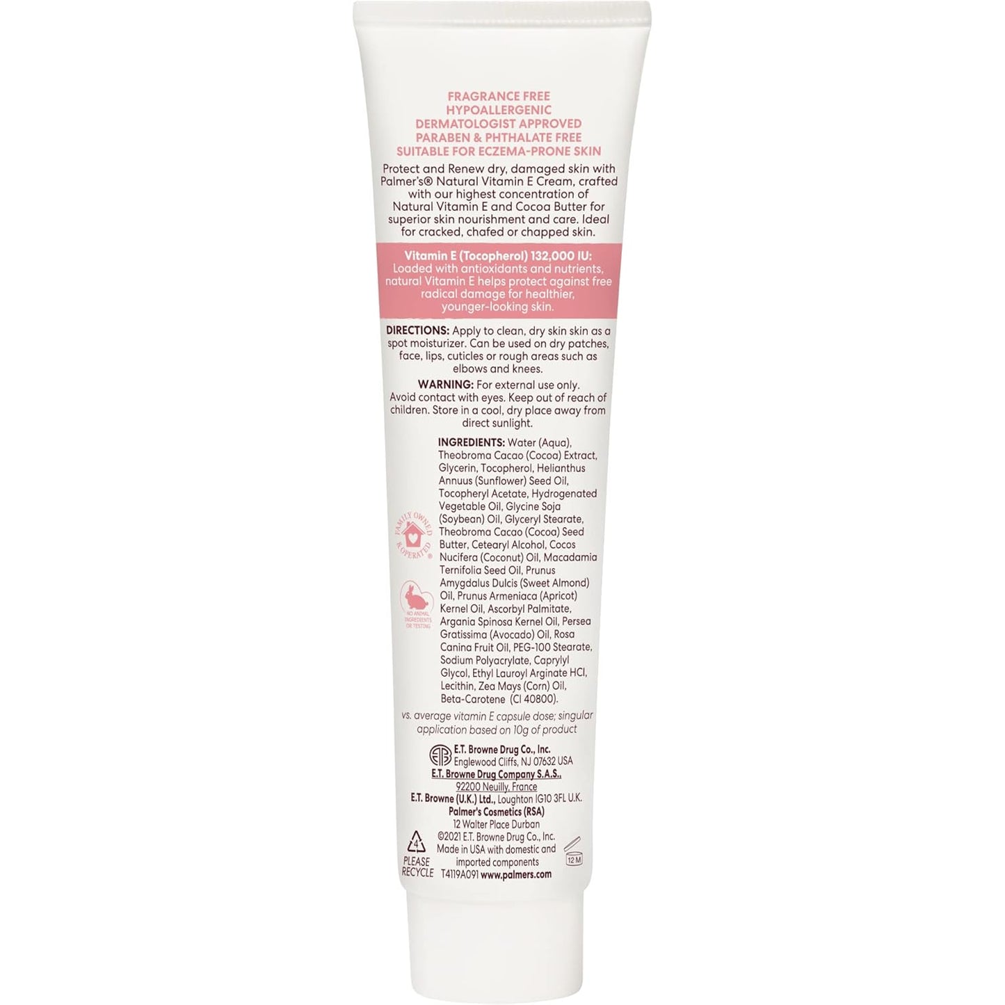 Palmer's Natural Vitamin E Concentrated Cream Protects and Renew Skin - 2.1 oz (Pack of 2)