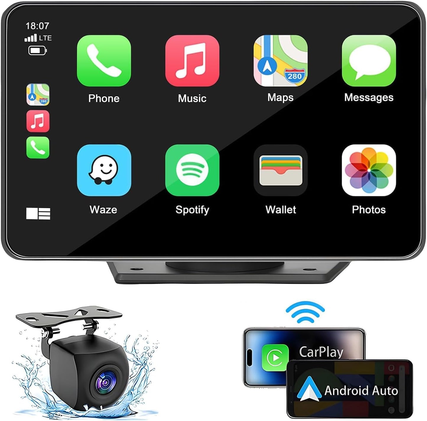 Double Din HD 7" Multimedia Player  Wireless Touchscreen Car Stereo Car Play & Android Auto, GPS, Voice Control, Mirror Link, Bluetooth Hands-Free