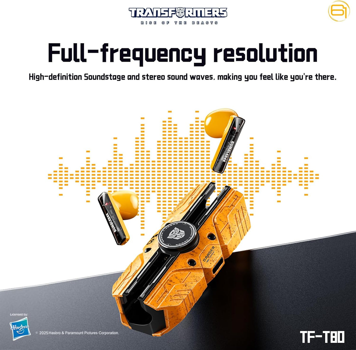 Transformers TF-T80 Bluetooth True Wireless Earbuds with Noise Cancelling in-Ear Cool HiFi HD Calling Dual Modes Sports Music Game Long Endurance Earphones - Yellow Bumblebee