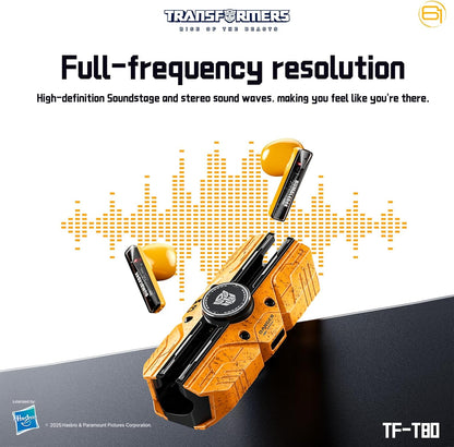 Transformers TF-T80 Bluetooth True Wireless Earbuds with Noise Cancelling in-Ear Cool HiFi HD Calling Dual Modes Sports Music Game Long Endurance Earphones - Yellow Bumblebee