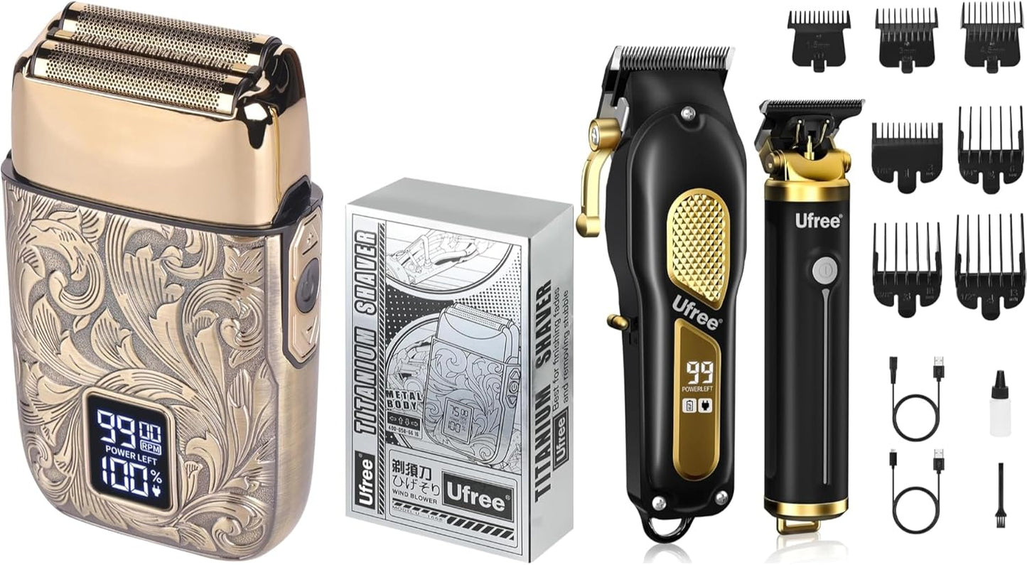 3-Speed Electric Shavers for Bald Men, Close Shave Head Shavers with Double Foil, Professional Clippers and Trimmers Set, Cordless Clippers for Hair Cutting