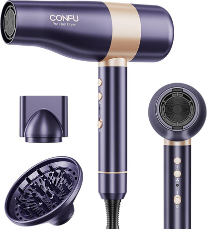 Haardroër, CONFU Blaser met Diffuser Negatiewe Ioniese Haardroër, 110000 RPM Hoë Professionele Haardroër vir Vinnige Droog, Lae Geraas Termobestuur Haardroër