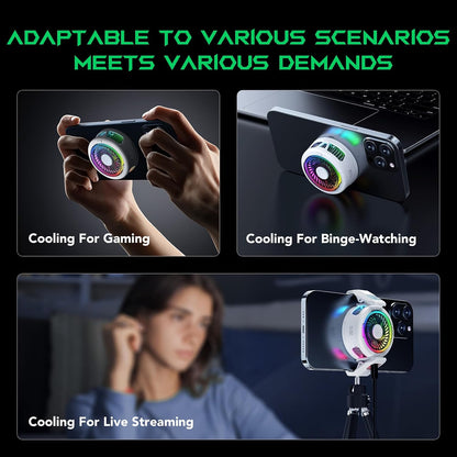 White Magnetic Phone Cooler for Gaming with RGB Lights, Portable Magnetic Cooling Fan with App Control for iPhone Magnetic Series and iPad