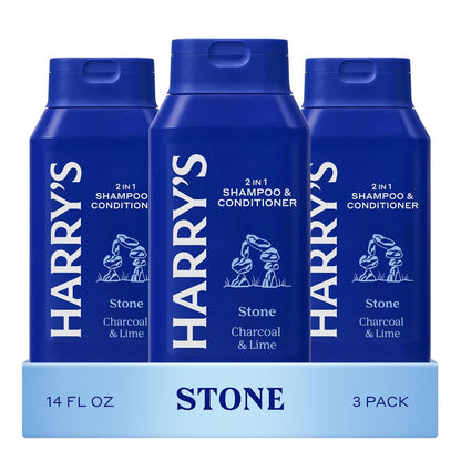 Men's 2 in 1 Shampoo and Conditioner for All Hair Types No Parabens or Sulfates - New Stone Scent - (3 Pack) 14 fl oz