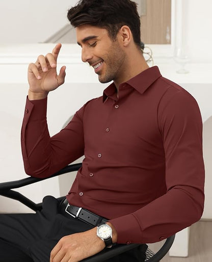 Mans Langmou Slim Fit, Spiervas, Kreukelvry, Knoop-af Rekbaar