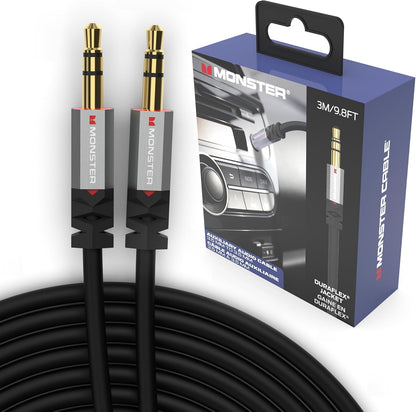 Monster Gen2 Essentials Oudiokabel 3.5mm Manlik na Manlik Aux-kabel vir Kar, iPhones, Oorfone, 9.8FT Duraflex-omhulsel, Vergulde Koppelaars, Uitstekende Klankgehalte en Duursame Kabel
