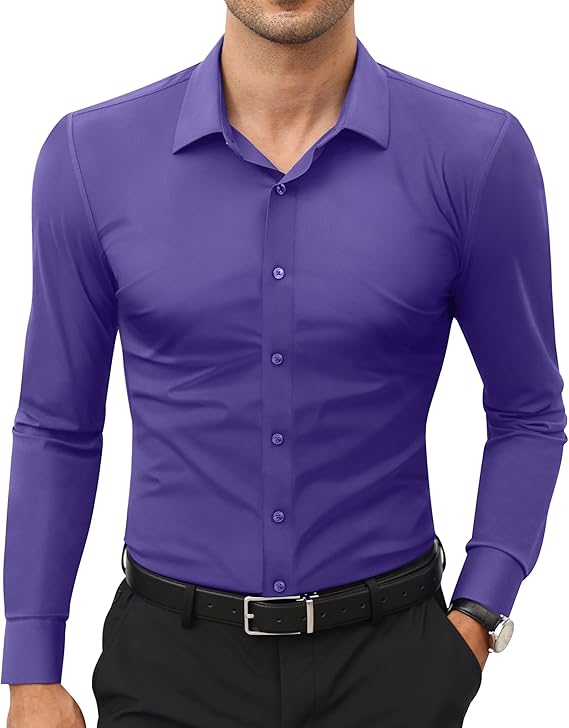 Mans Langmou Slim Fit, Spiervas, Kreukelvry, Knoop-af Rekbaar