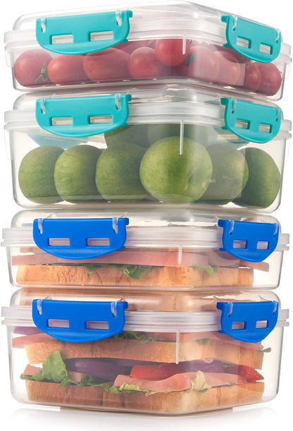 4 Stuks Toebroodjiehouers - 100% Lugdig en BPA-vry en Mikrogolf- en Skottelgoedwasser-veilig Kombuisbergingshouers met Verbeterde Knipsels, 2 verhoogde Houers vir Middagete bokse en 2 normale weergawes