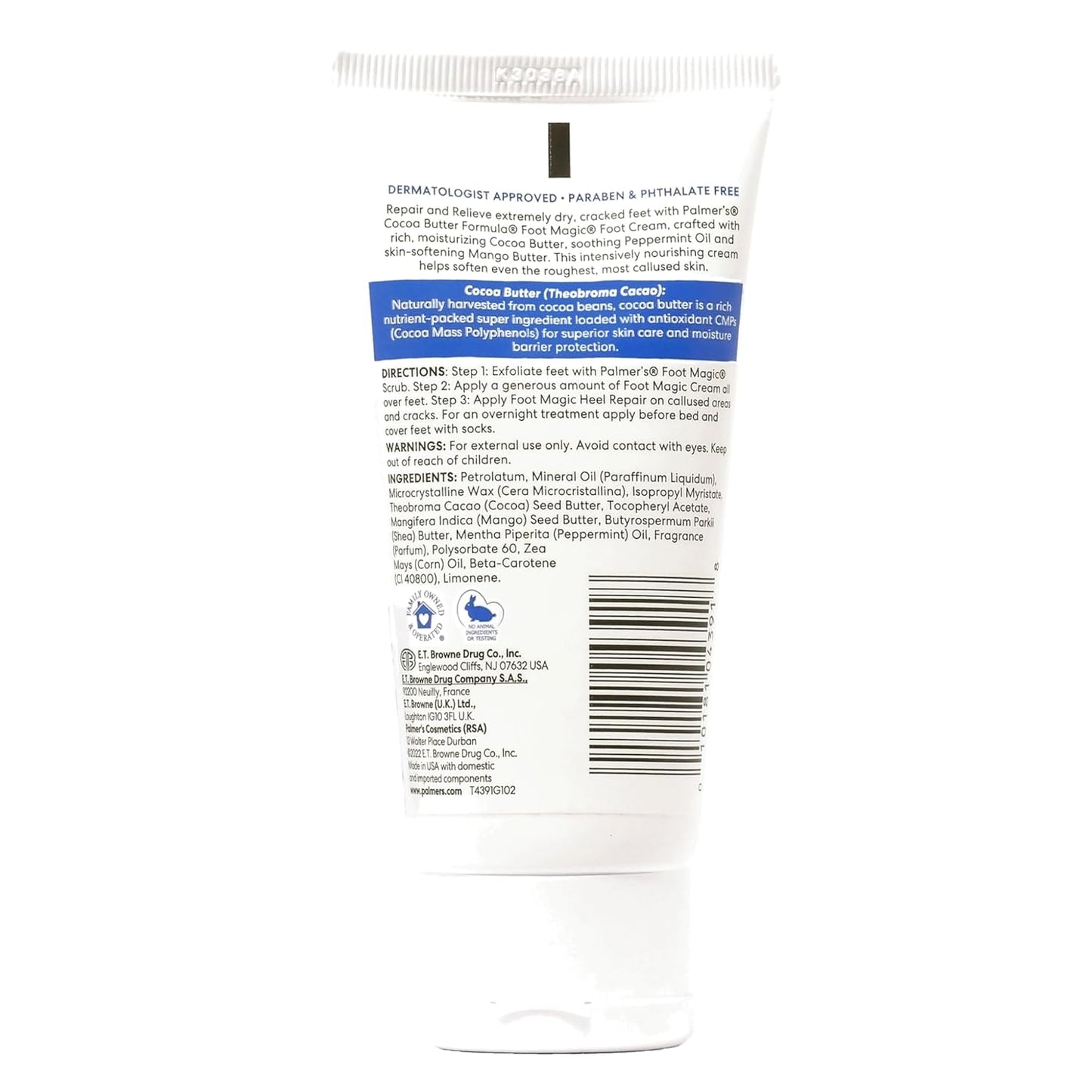 Palmer's Cocoa Butter Formula Foot Magic Moisturizing Foot Cream for Dry, Cracked Heels, Feet Moisturizer with Peppermint Oil & Vitamin E, (2.1 0z)
