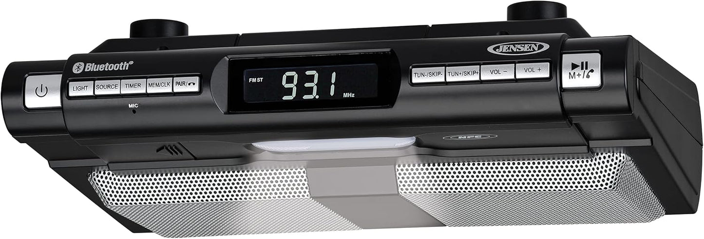 Modern Wireless Under Cabinet Kitchen Universal Bluetooth Music System, FM Radio, Clock LCD Digital Display , Built-in Hands-free Mic & Speakers (Includes Mounting Hardware)