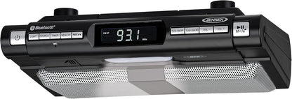 Modern Wireless Under Cabinet Kitchen Universal Bluetooth Music System, FM Radio, Clock LCD Digital Display , Built-in Hands-free Mic & Speakers (Includes Mounting Hardware)