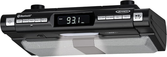 Modern Wireless Under Cabinet Kitchen Universal Bluetooth Music System, FM Radio, Clock LCD Digital Display , Built-in Hands-free Mic & Speakers (Includes Mounting Hardware)