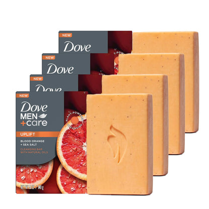 Dove Men Cleansing Bar Soap  - Blood Orange + Sea Salt - 4 in 1 w/ Plant-Based Cleanser and Natural Oils 5oz (Pack of 4)
