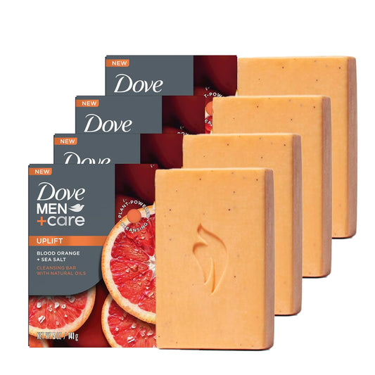Dove Men Cleansing Bar Soap  - Blood Orange + Sea Salt - 4 in 1 w/ Plant-Based Cleanser and Natural Oils 5oz (Pack of 4)